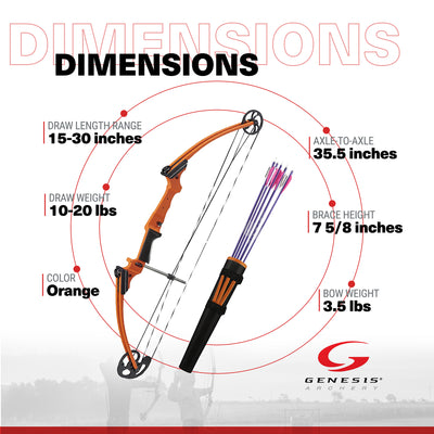 Genesis Original Lightweight Archery Compound Bow/Arrow Set, Left Handed, Orange