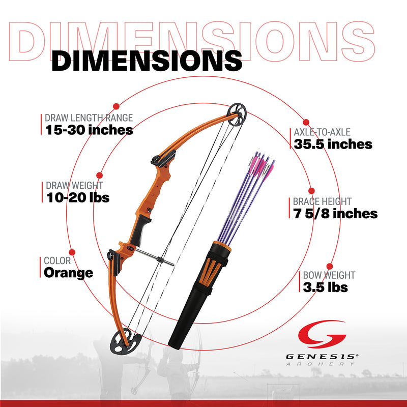 Genesis Original Lightweight Archery Compound Bow/Arrow Set, Left Handed, Orange