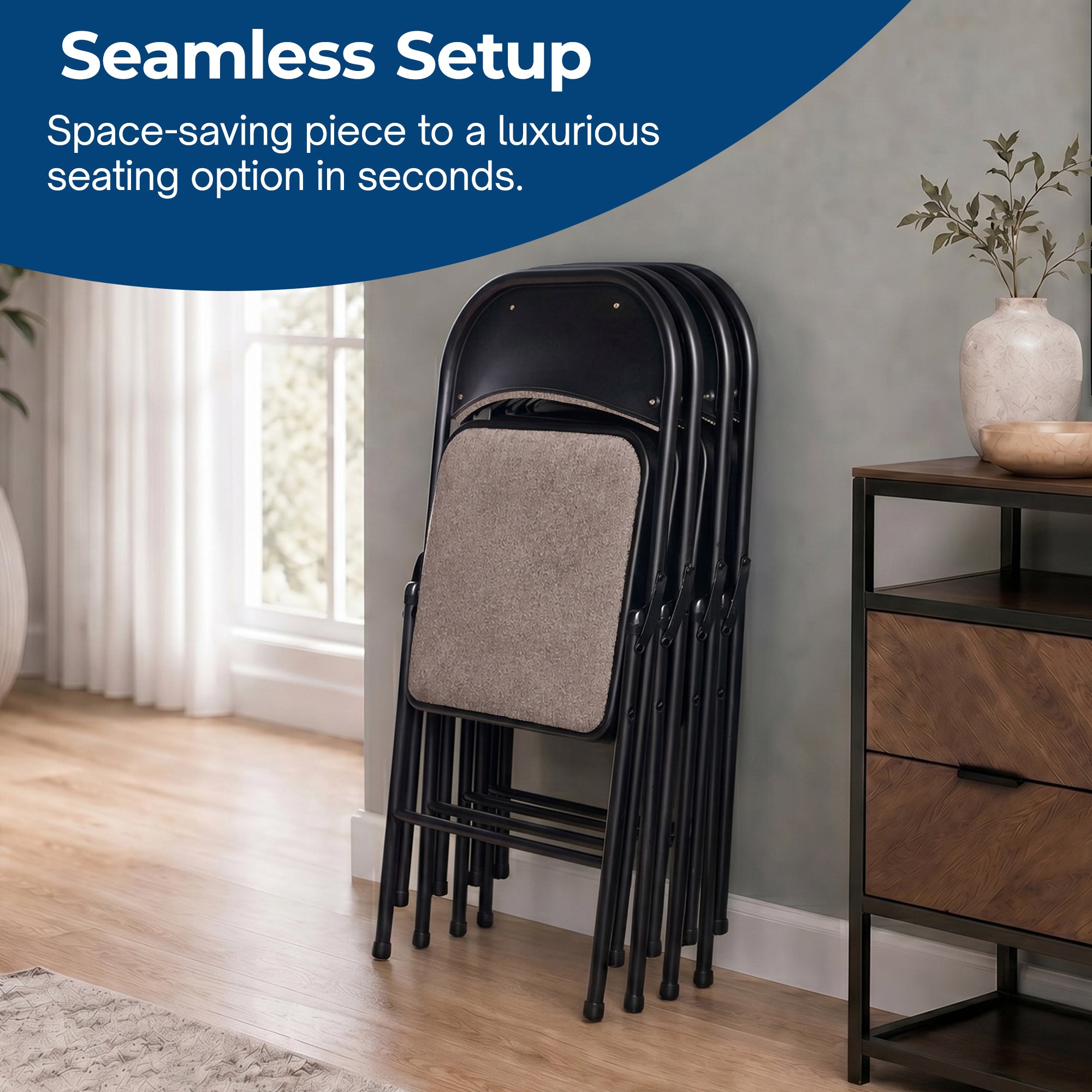 MECO 4-Pack of Deluxe Corrin Fabric Padded Folding Chairs with 16 x 16 Inch Seat - VMInnovations