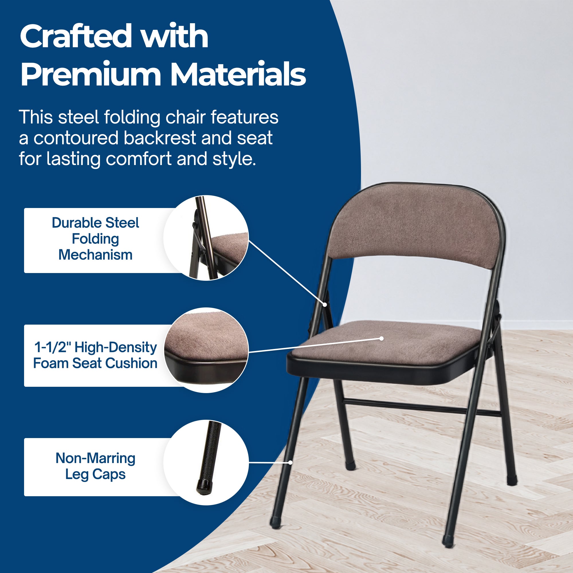 MECO 4-Pack of Deluxe Corrin Fabric Padded Folding Chairs with 16 x 16 Inch Seat - VMInnovations
