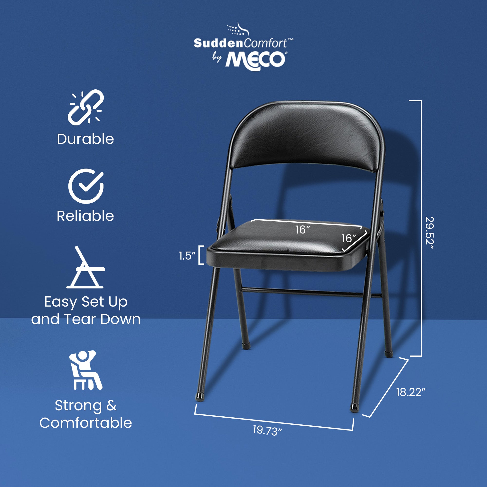 MECO 4-Pack Vinyl Padded Folding Chairs with 16 x 16 Inch Seat, Black (Used) - VMInnovations