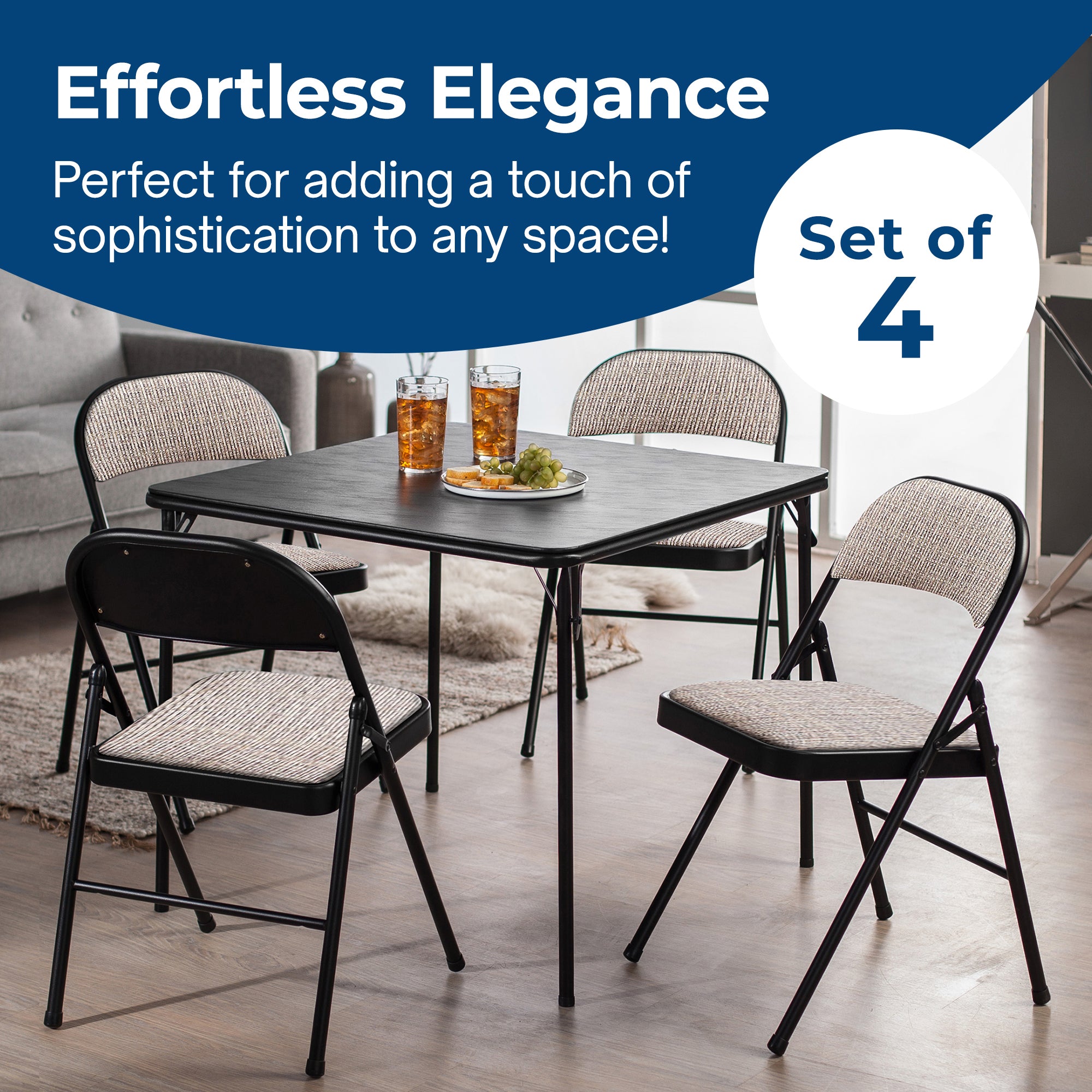 MECO 4-Pack of Deluxe Motif Fabric Padded Folding Chairs with 16 x 16 Inch Seat - VMInnovations