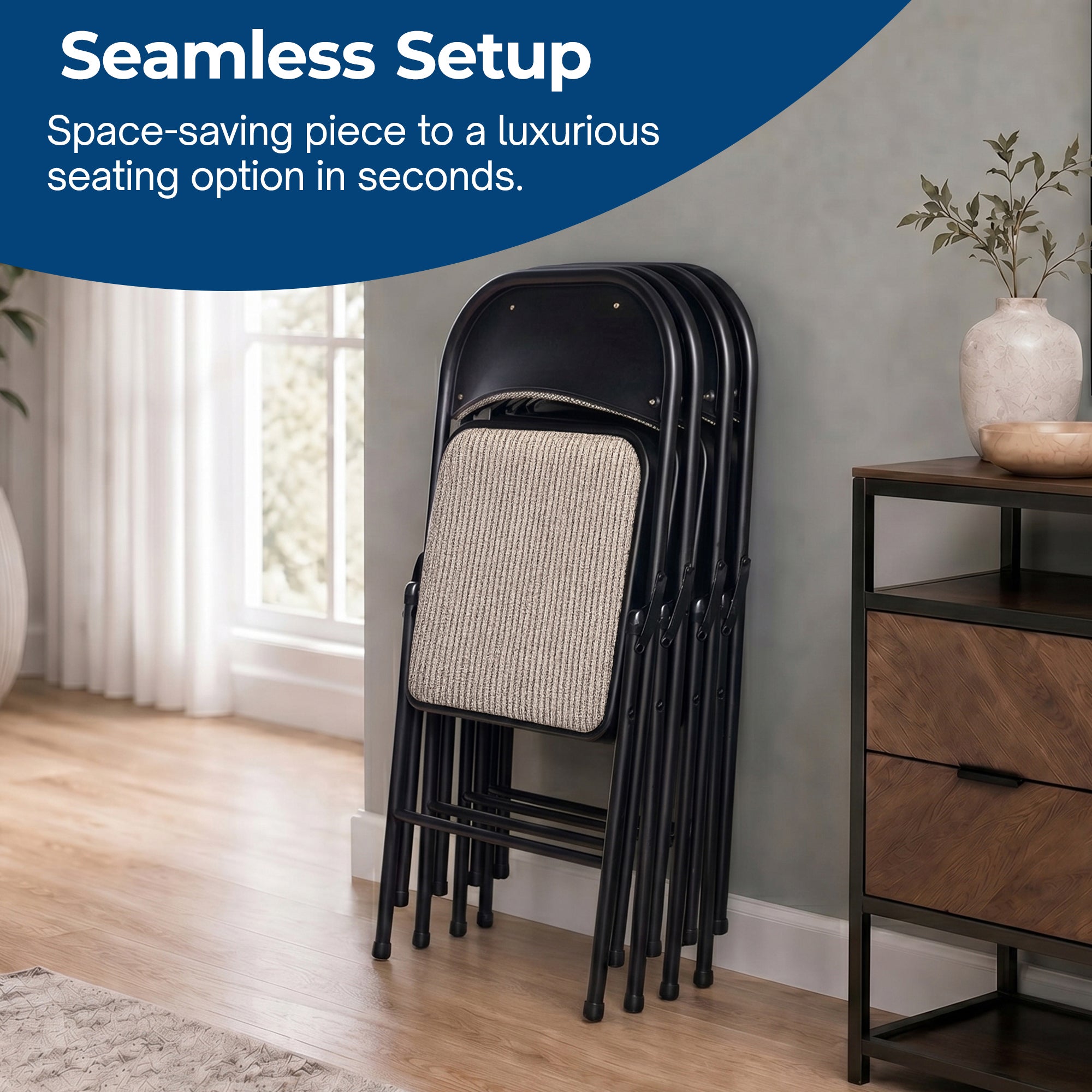 MECO 4-Pack of Deluxe Motif Fabric Padded Folding Chairs with 16 x 16 Inch Seat - VMInnovations