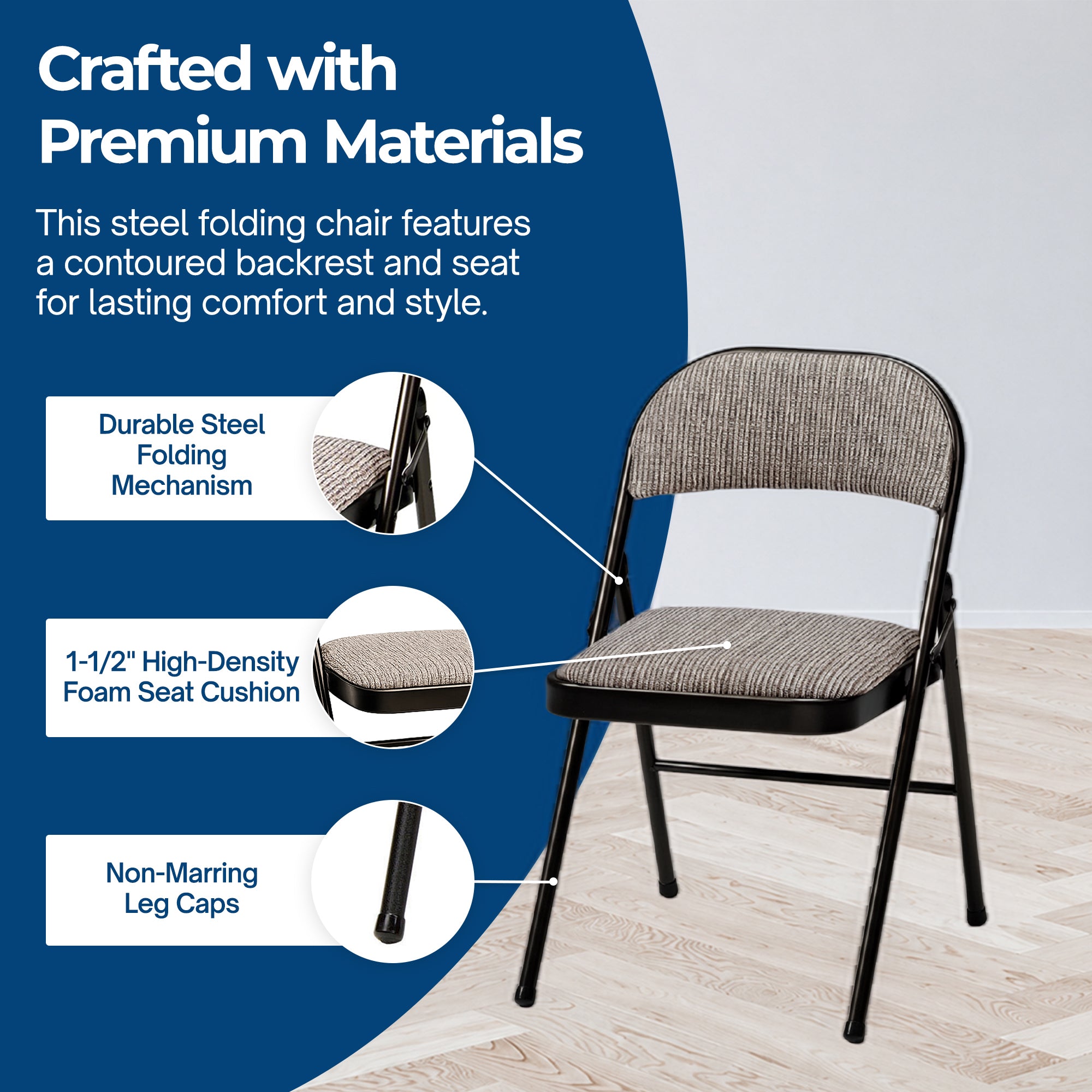 MECO 4-Pack of Deluxe Motif Fabric Padded Folding Chairs with 16 x 16 Inch Seat - VMInnovations