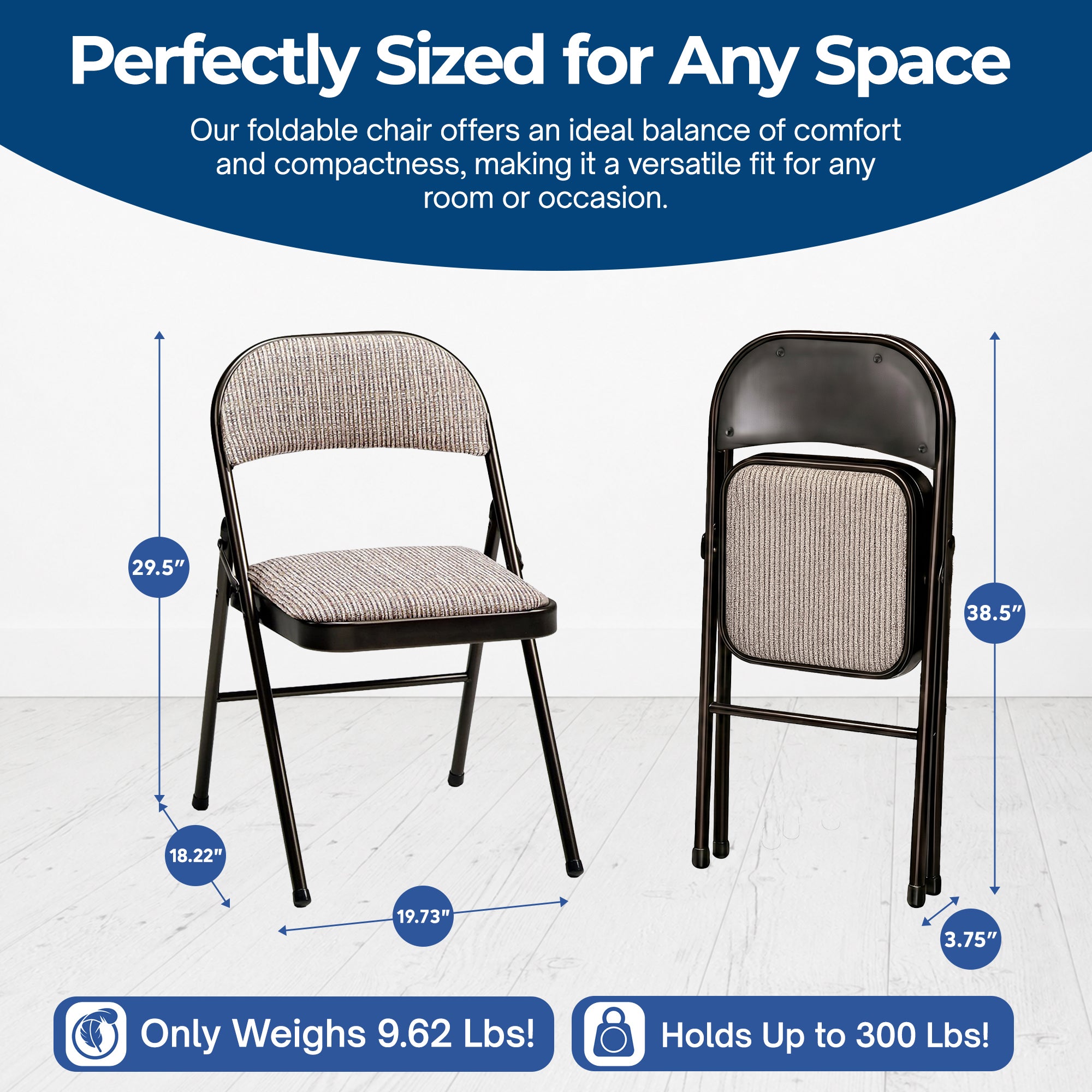 MECO 4-Pack of Deluxe Motif Fabric Padded Folding Chairs with 16 x 16 Inch Seat - VMInnovations