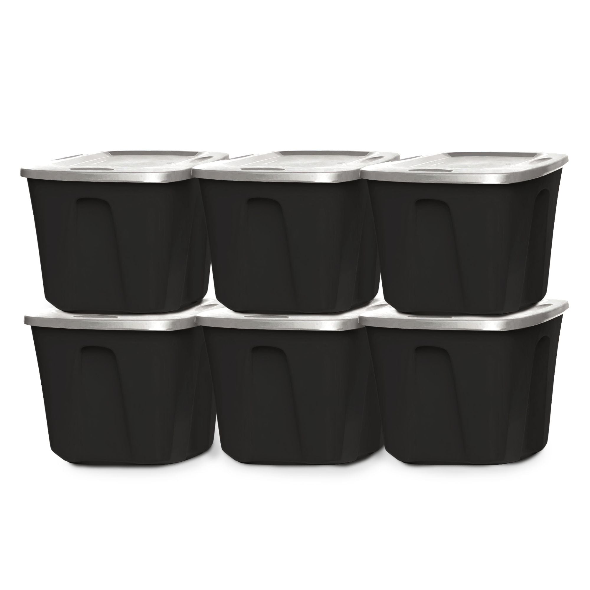 Homz 32 Gallon Durable Molded Plastic Storage Bin with Lid, Black/Gray (6 Pack) - VMInnovations