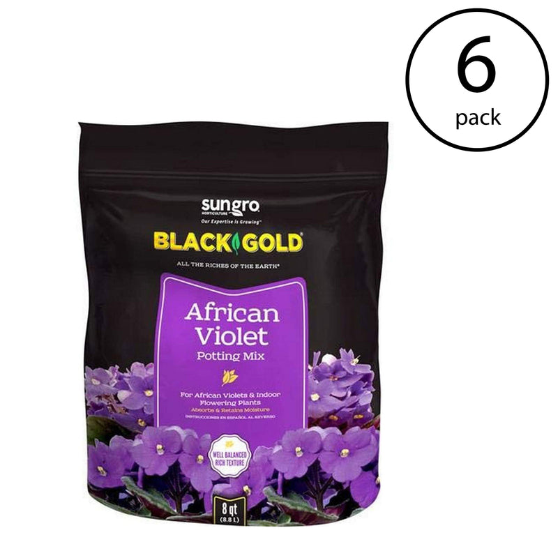 SunGro Black Gold Natural Organic African Violet Potting Mix, 8 Qt Bag (6 Pack)