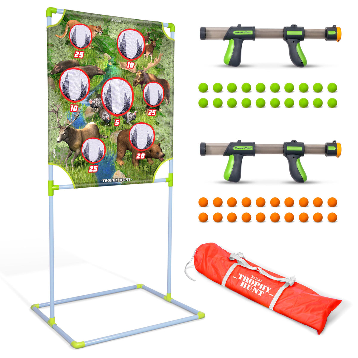 GoSports Foam Fire Hunt Game Set with Target, 2 Toy Blasters and Balls(Open Box)