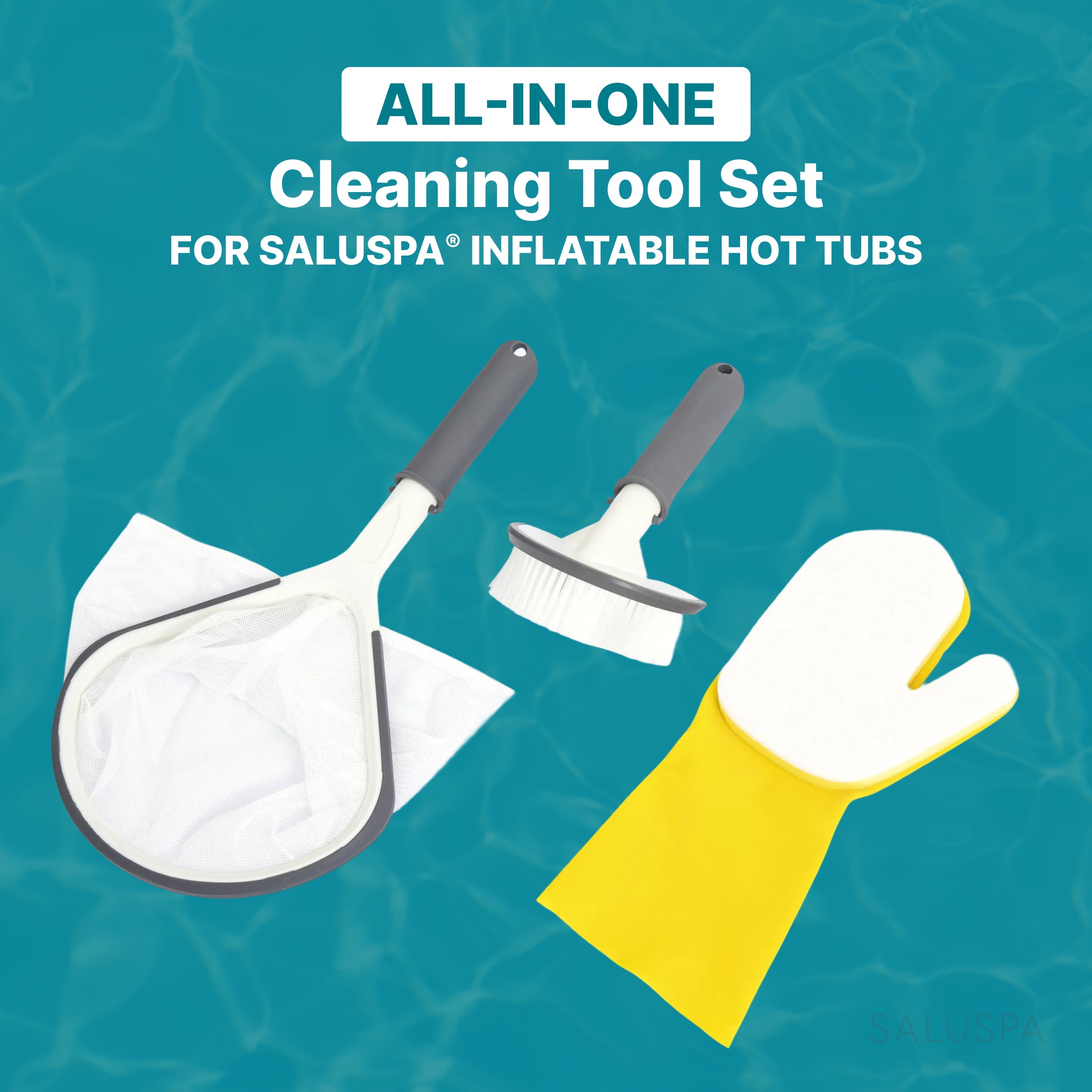Bestway SaluSpa All-in-One Cleaning Tools for Spa w/ Net, Brush, & Scrubber Mitt - VMInnovations