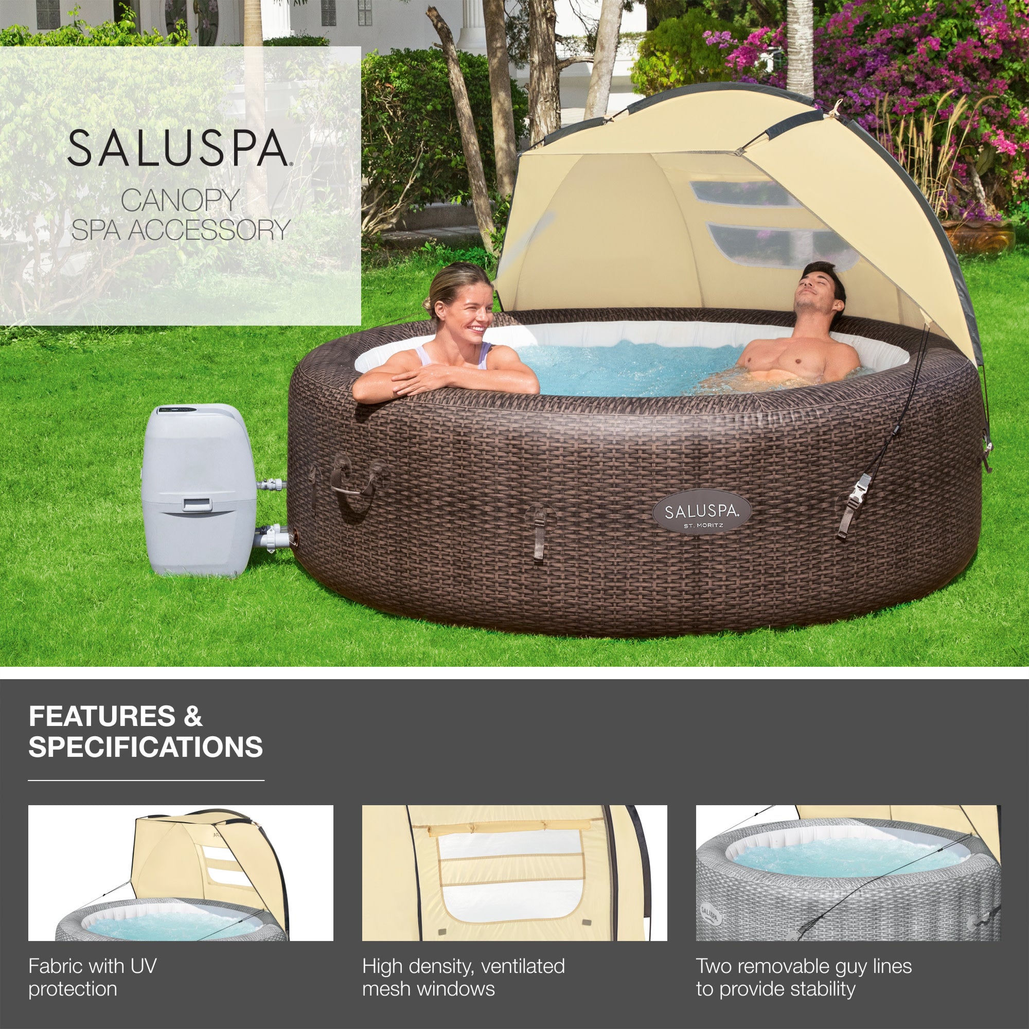 Bestway Small Sun Shade Canopy Accessory for Inflatable Hot Tub Spas (Open Box) - VMInnovations