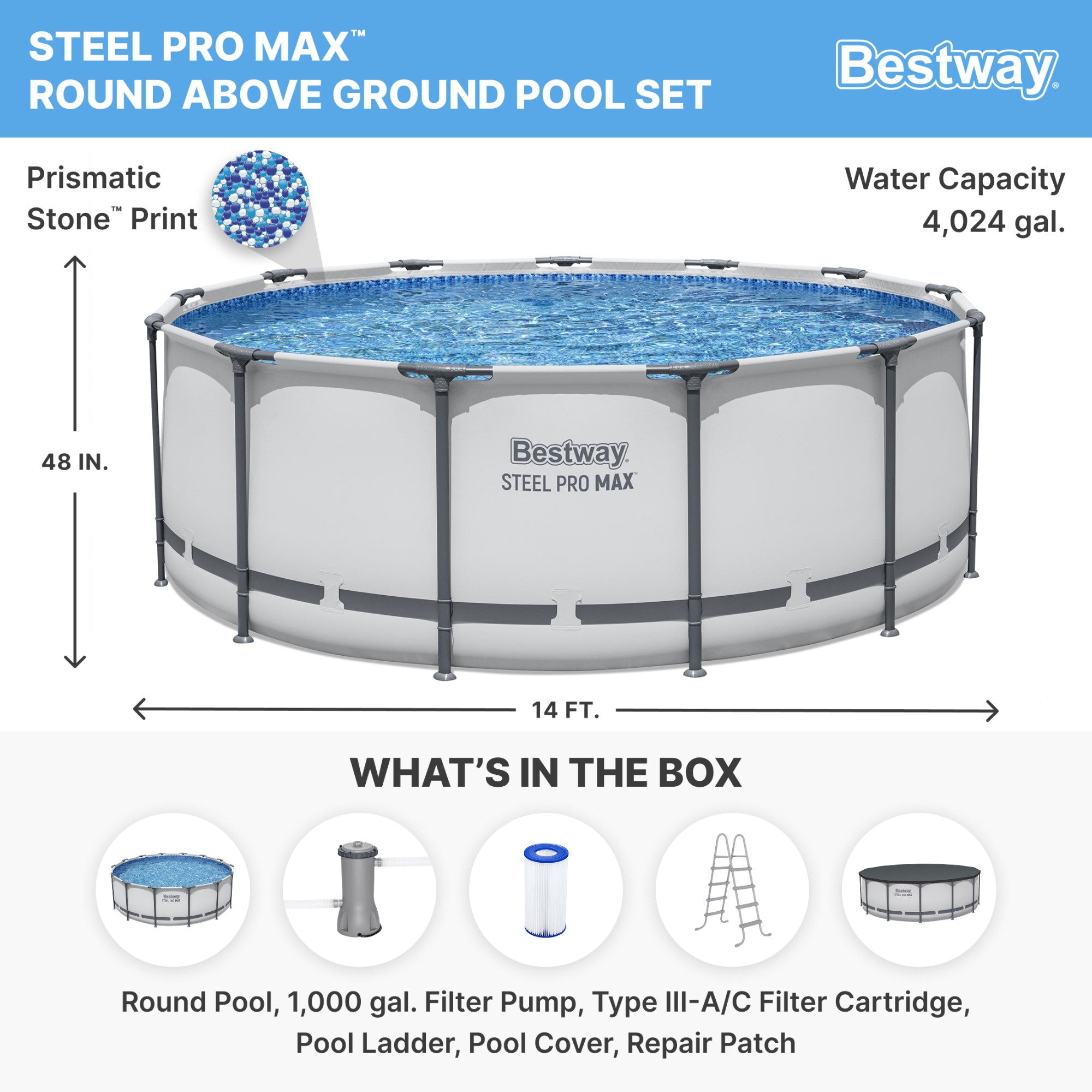 Bestway Steel Pro MAX 14' x 4' Foot Above Ground Round Complete Pool Set (Used)