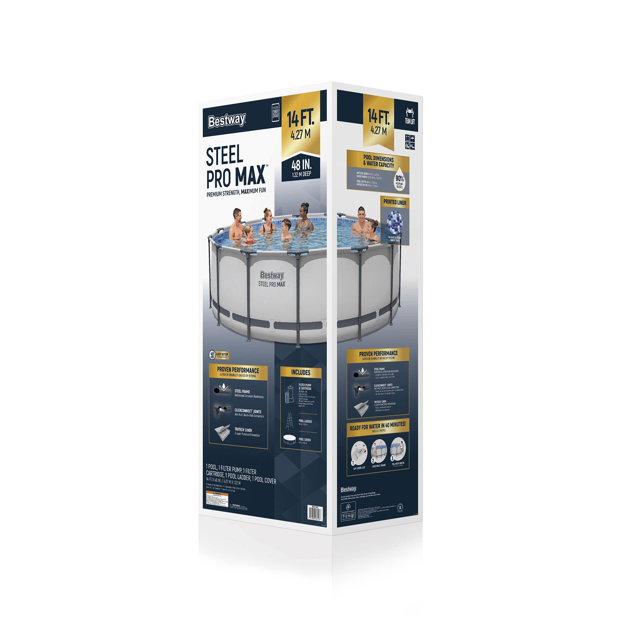 Bestway Steel Pro MAX 14'x48" Round Above Ground Pool with Pump & Cover, 2 Pack - VMInnovations