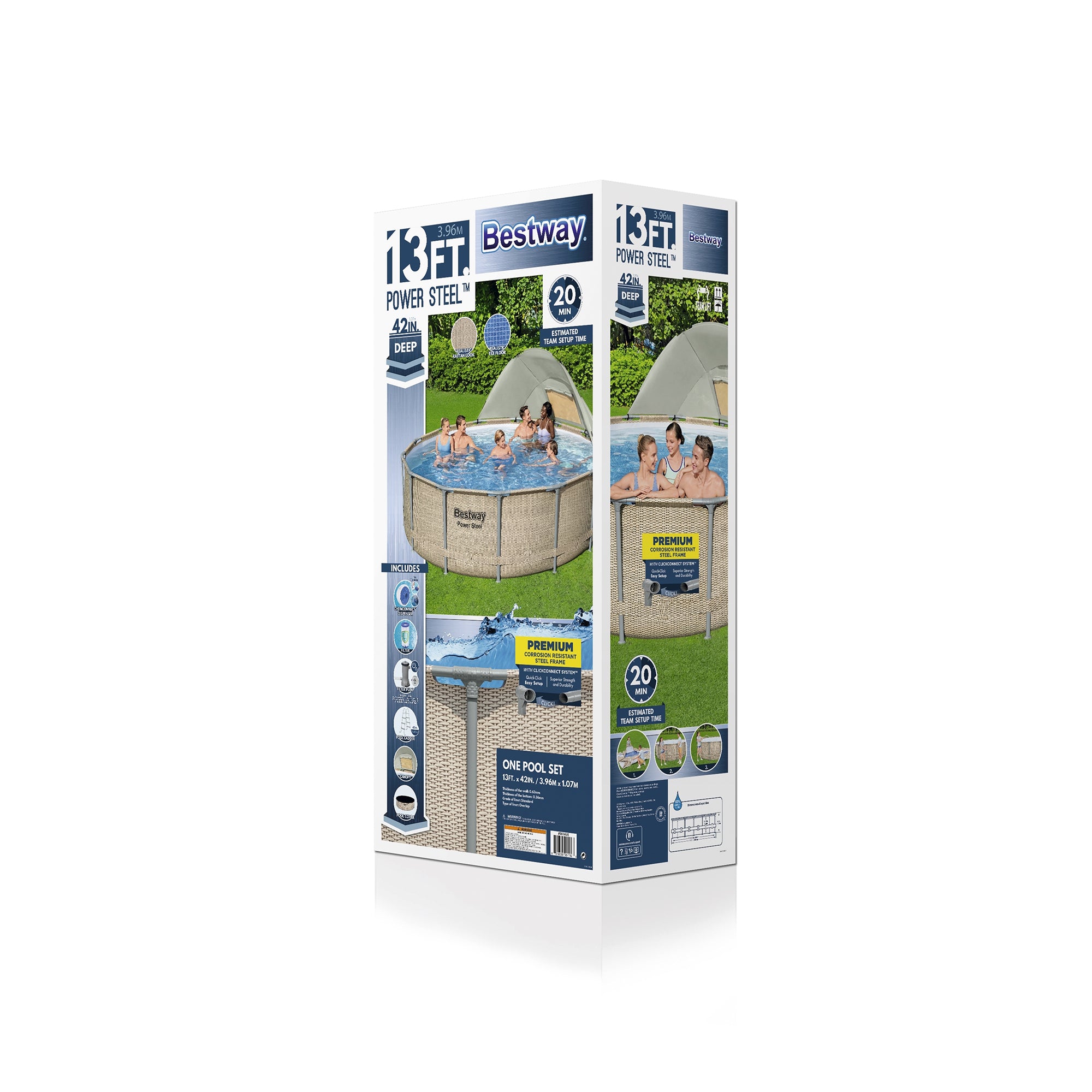 Bestway Power Steel 13' x 42" Above Ground Outdoor Swimming Pool Set with Canopy - VMInnovations