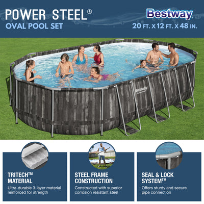 Bestway Power Steel 20' x 12' x 48" Oval Above Ground Outdoor Swimming Pool Set