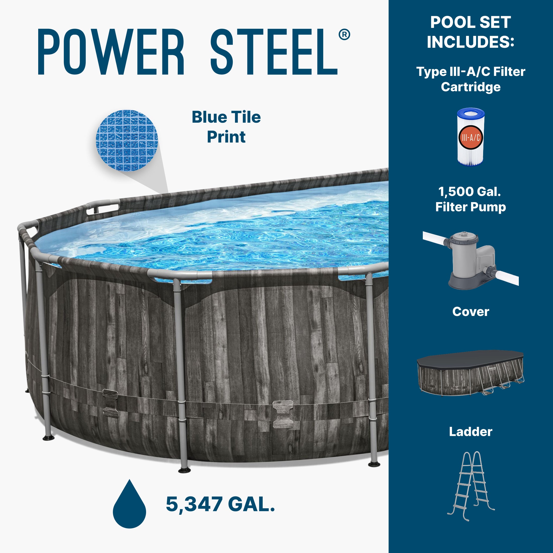 Bestway Power Steel 20x12x4 Ft Above Ground Oval Pool Set w/ Accessory Kit(Used) - VMInnovations