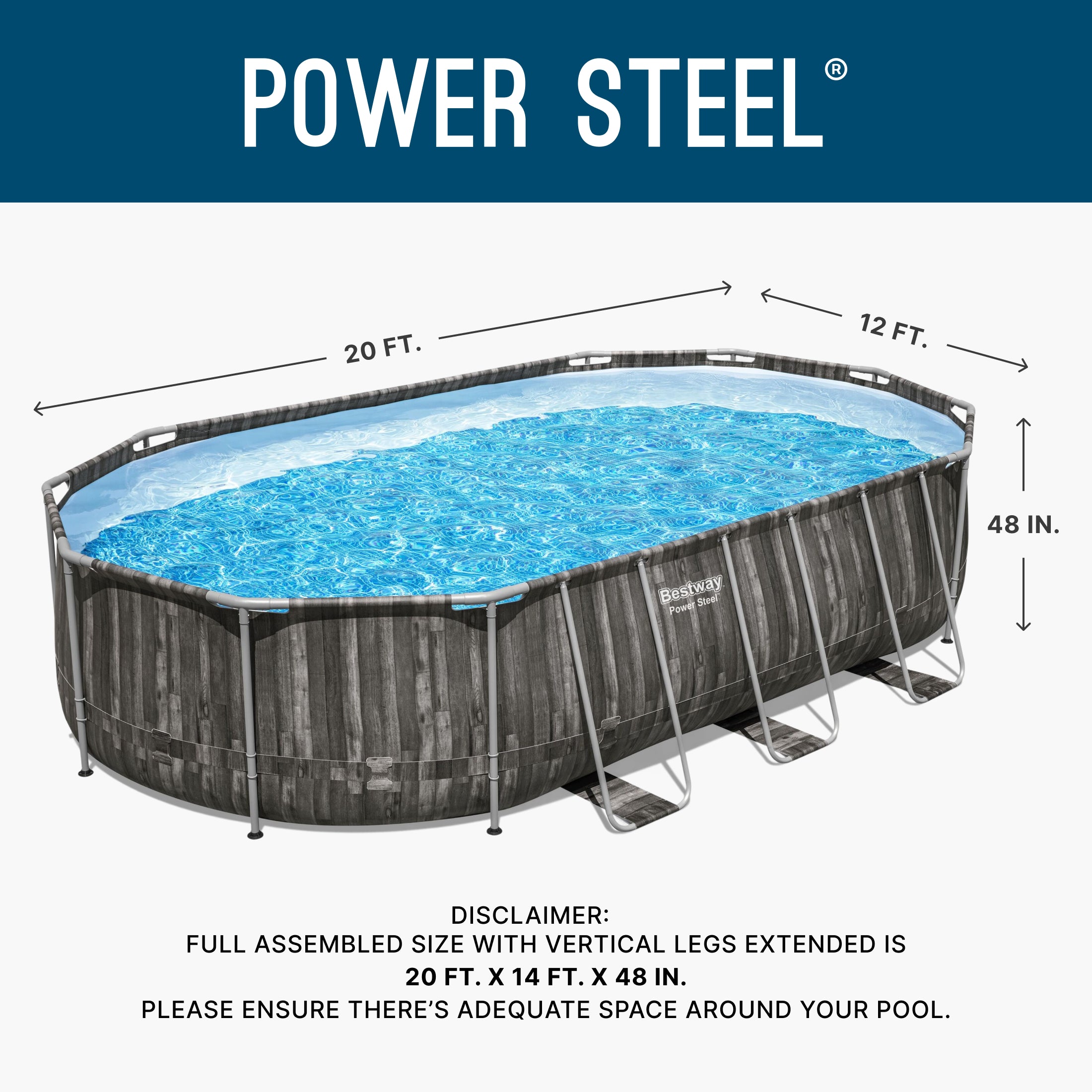 Bestway Power Steel 20x12x4 Ft Above Ground Oval Pool Set w/ Accessory Kit(Used) - VMInnovations