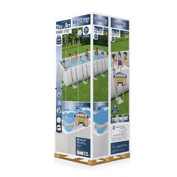Bestway Power Steel 21' x 9' x 52" Rectangular Above Ground Swimming Pool Set - VMInnovations