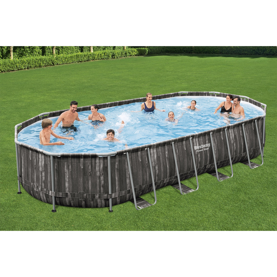 Bestway Power Steel 24' x 12' x 48" Rectangular Above Ground Swimming Pool Set - VMInnovations