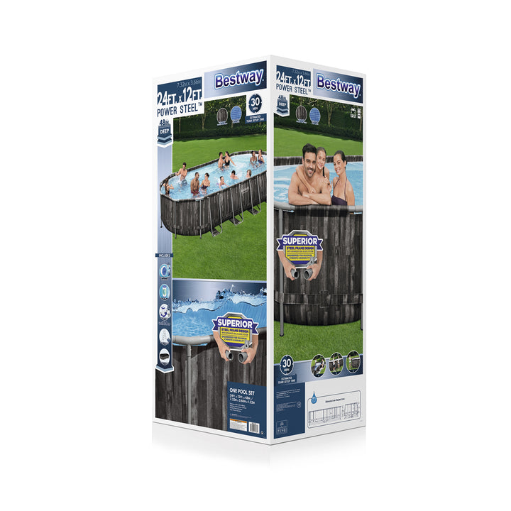 Bestway Power Steel 24' x 12' x 48" Rectangular Above Ground Swimming Pool Set - VMInnovations