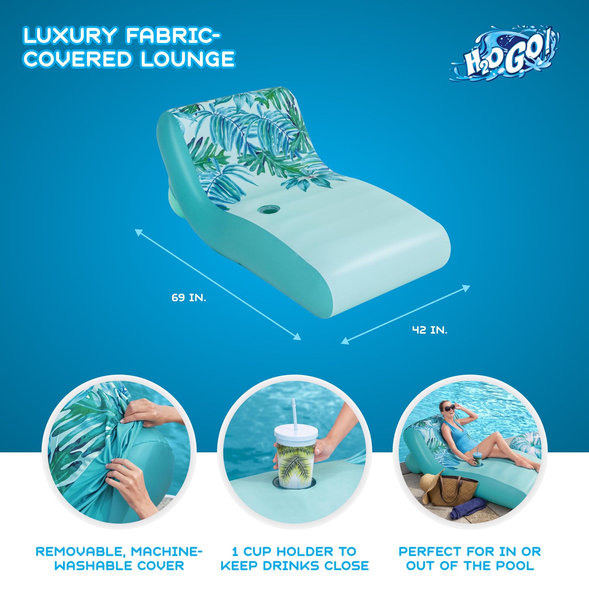 H2OGO! Luxury Fabric Covered Inflatable Swimming Pool Lounger Float (Open Box) - VMInnovations