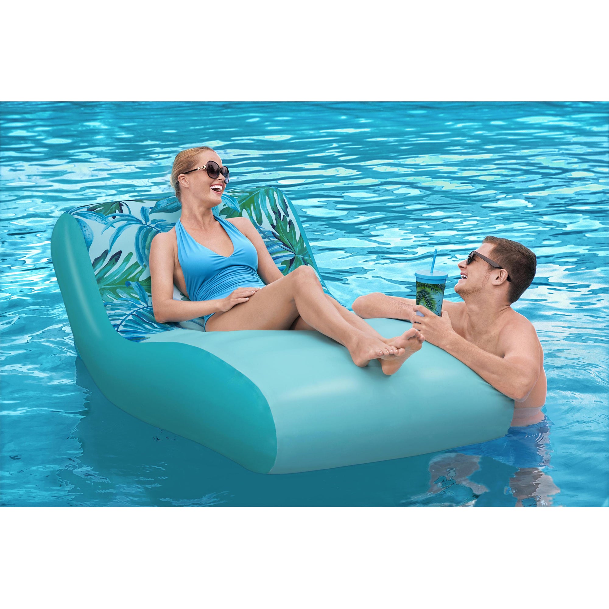 Bestway H2OGO! Luxury Fabric Covered 64" Inflatable Pool Lounger Float, Blue - VMInnovations