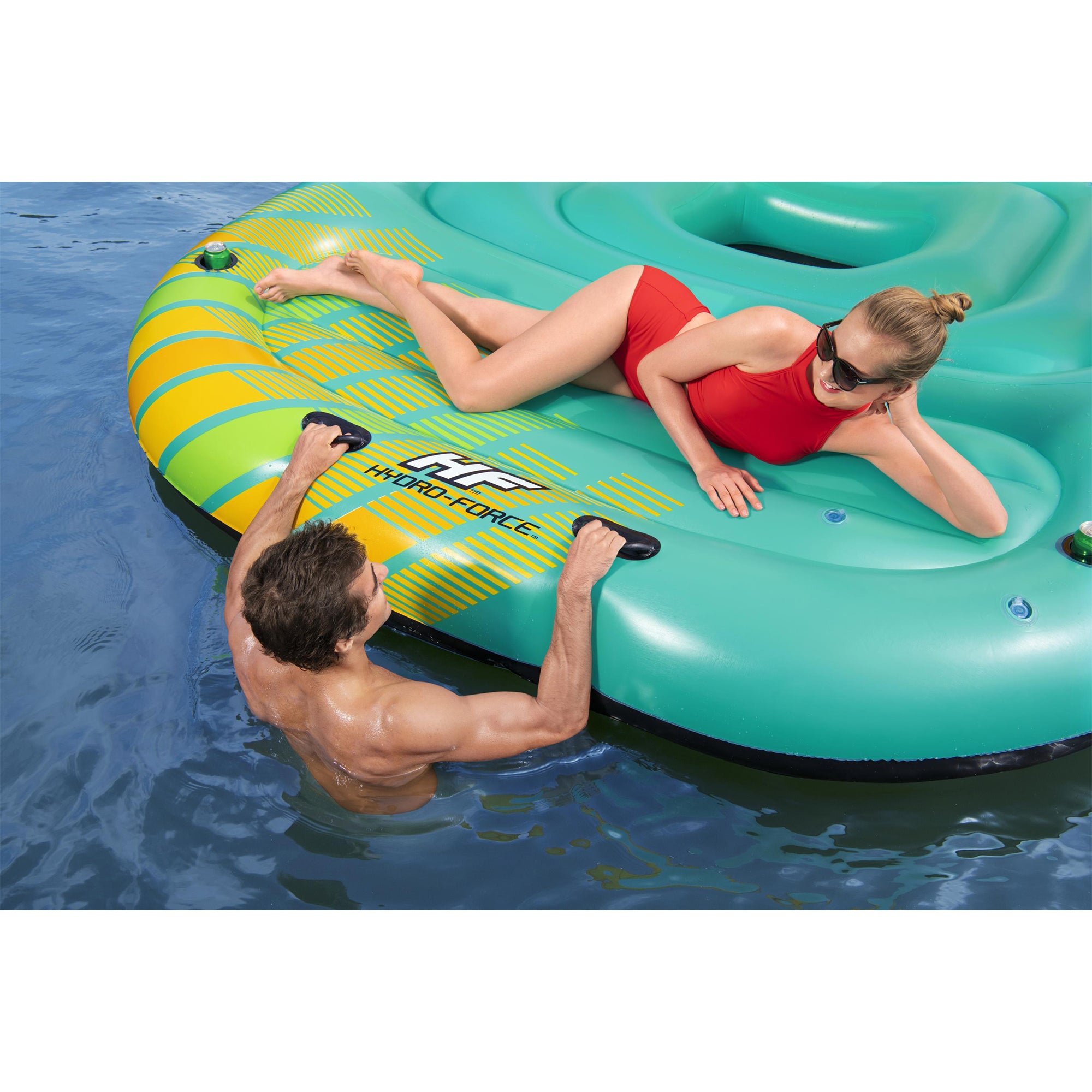 Bestway Hydro-Force Sunny Lounger 5 Person Inflatable Island Floating Water Raft - VMInnovations