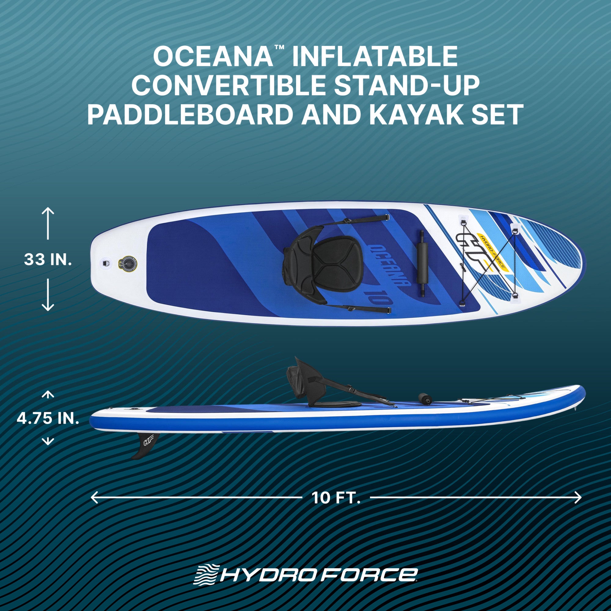 Bestway Hydro Force Inflatable 10 Foot SUP Stand Up Paddle Board Set (Open Box) - VMInnovations
