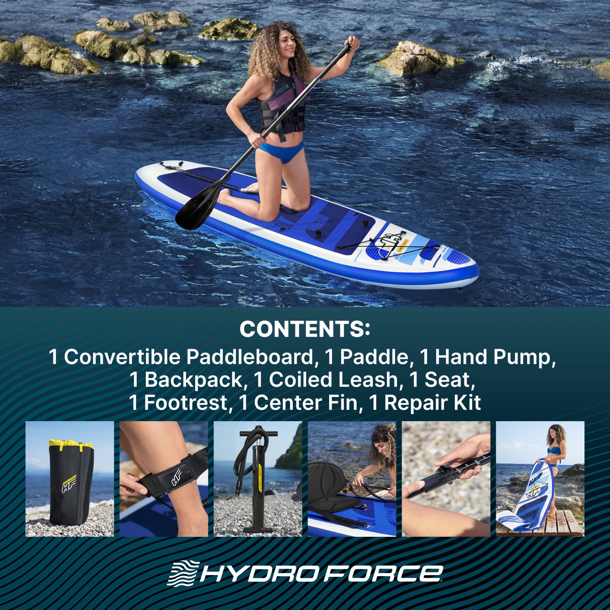 Bestway Hydro-Force Oceana Inflatable Stand-Up Paddle Board and Kayak Water Set - VMInnovations