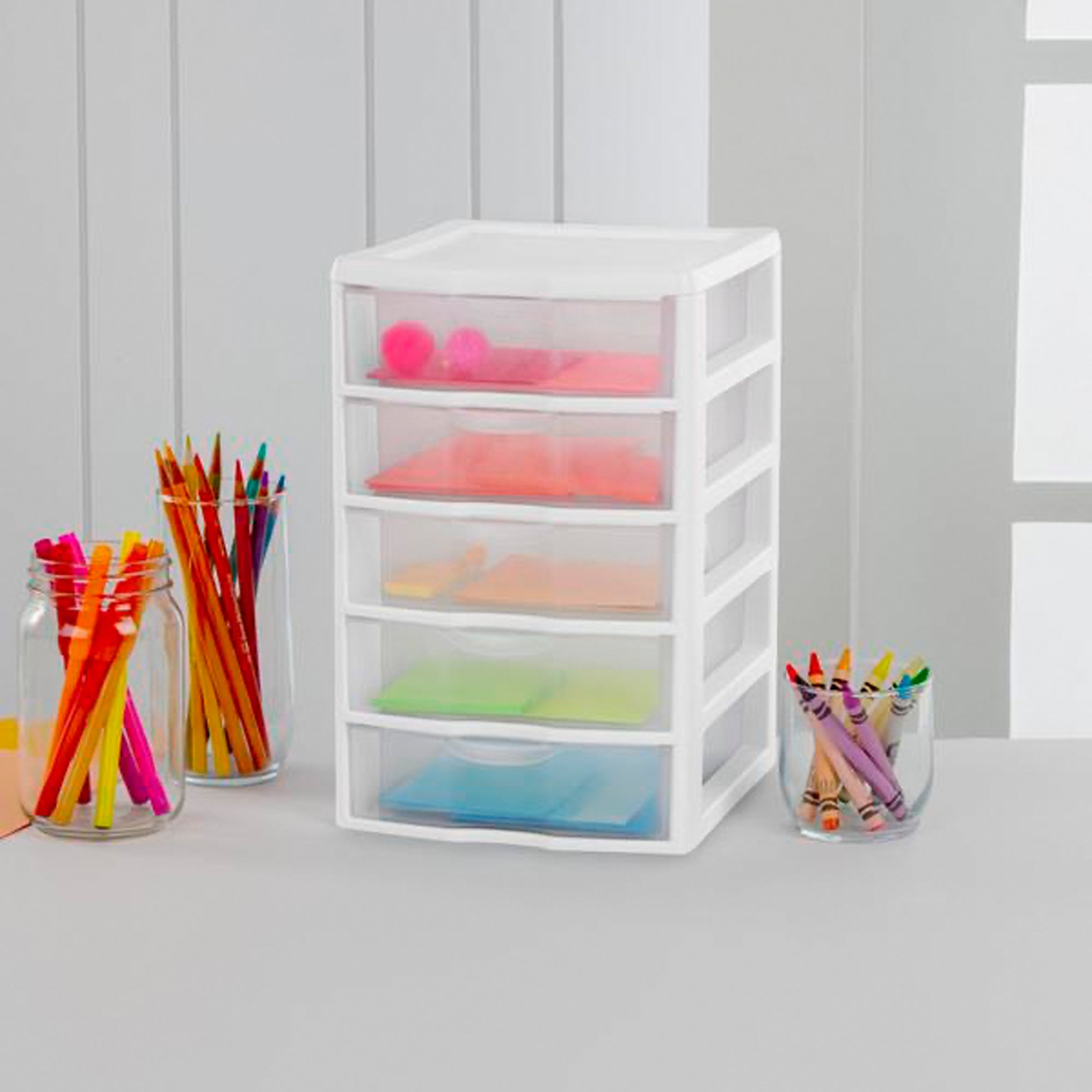 Sterilite Clearview Small Plastic 5 Drawer Desktop Storage Bin System, 20 Pack