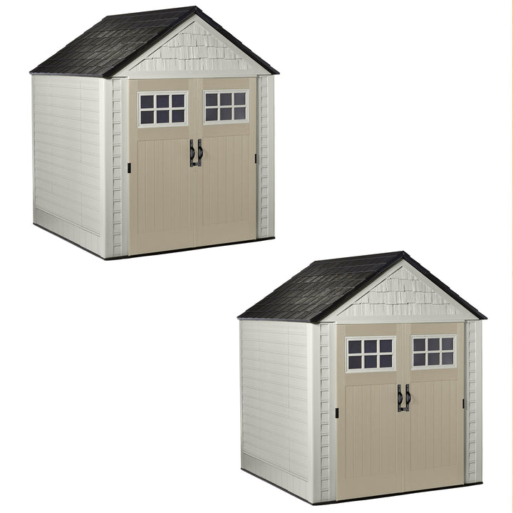 Rubbermaid 7x7 Ft Durable Weatherproof Resin Outdoor Storage Shed, Sand (2 Pack) - VMInnovations