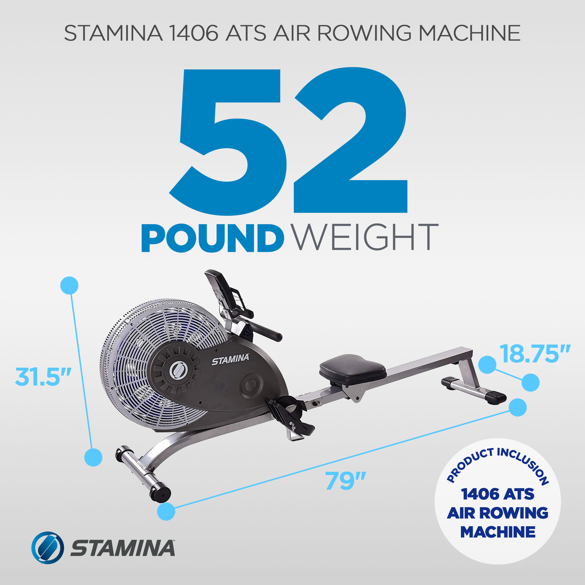 Stamina Products 1406 ATS Folding Cardio Exercise Air Rower Rowing Machine, Gray - VMInnovations