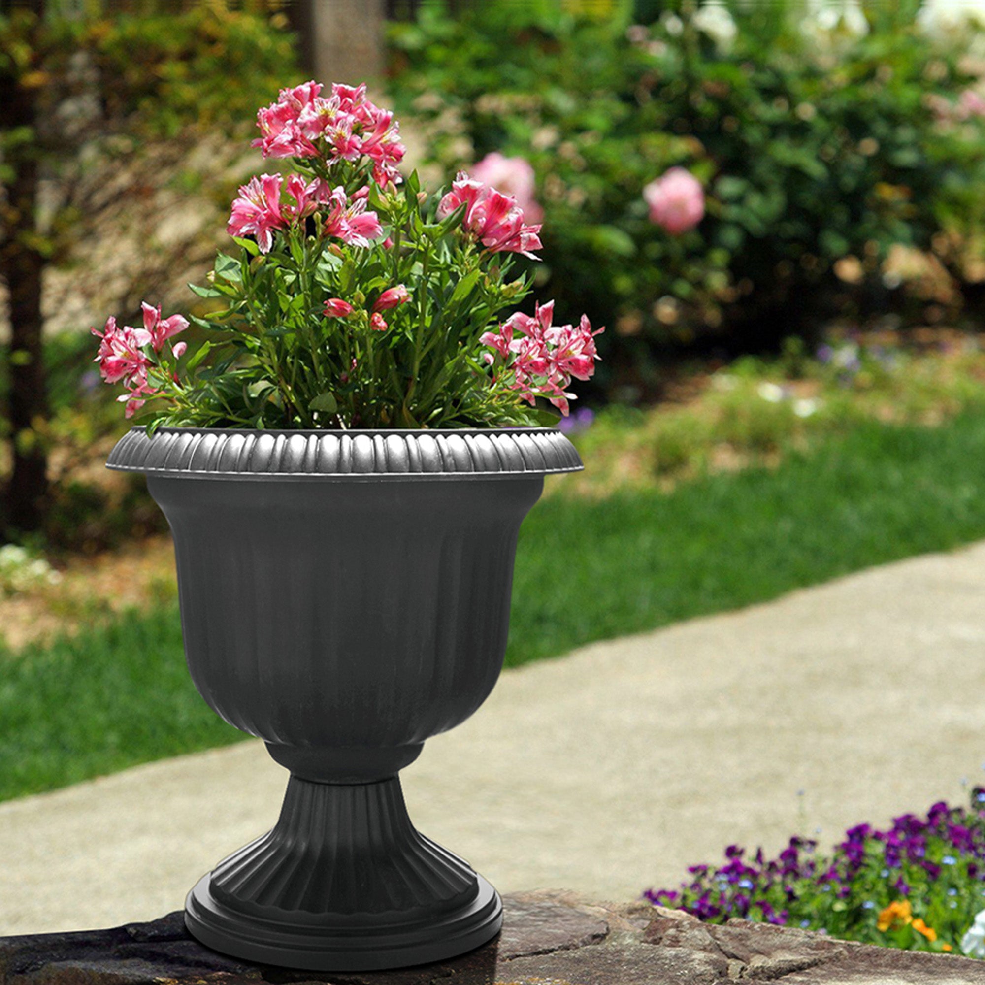 Southern Patio (2 Pack) 14" Outdoor Lightweight Resin Utopian Urn Planter, Stone