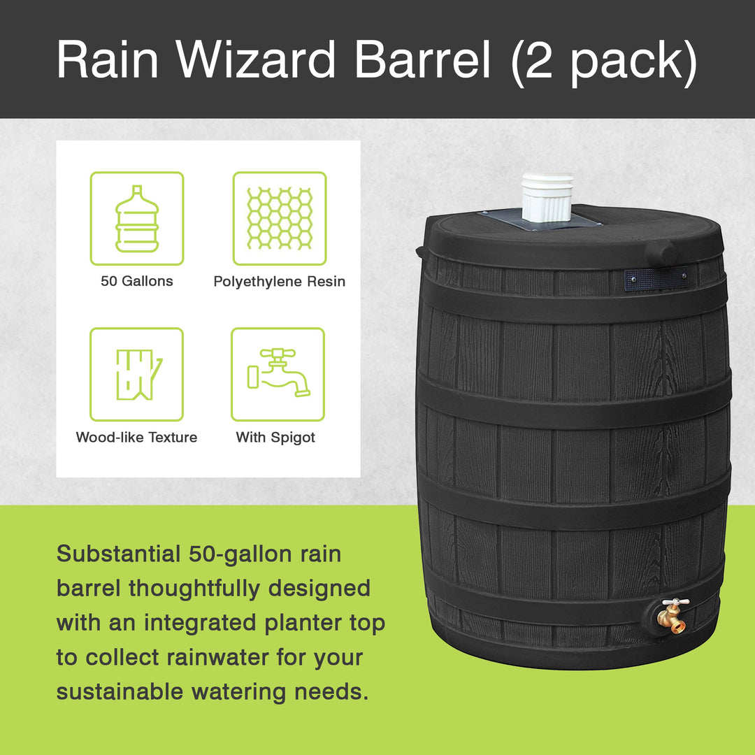 Good Ideas Rain Wizard 50 Gallon Plastic Rain Barrel Water Collector (2 Pack) - VMInnovations