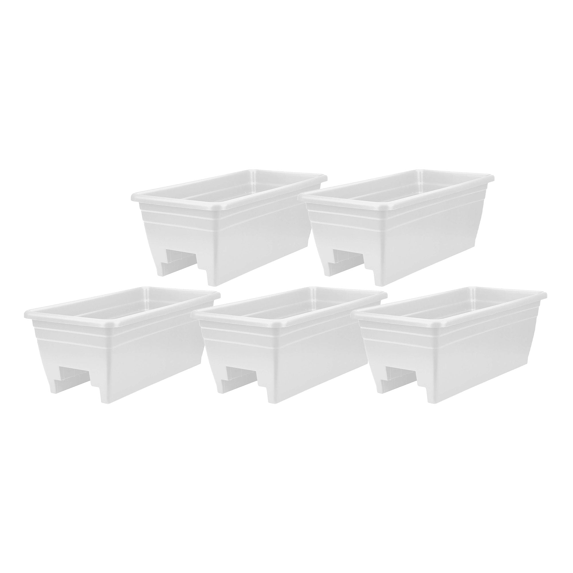 HC Companies 24 Inch Deck Rail Box Planter with Drainage Holes, White (5 Pack) - VMInnovations