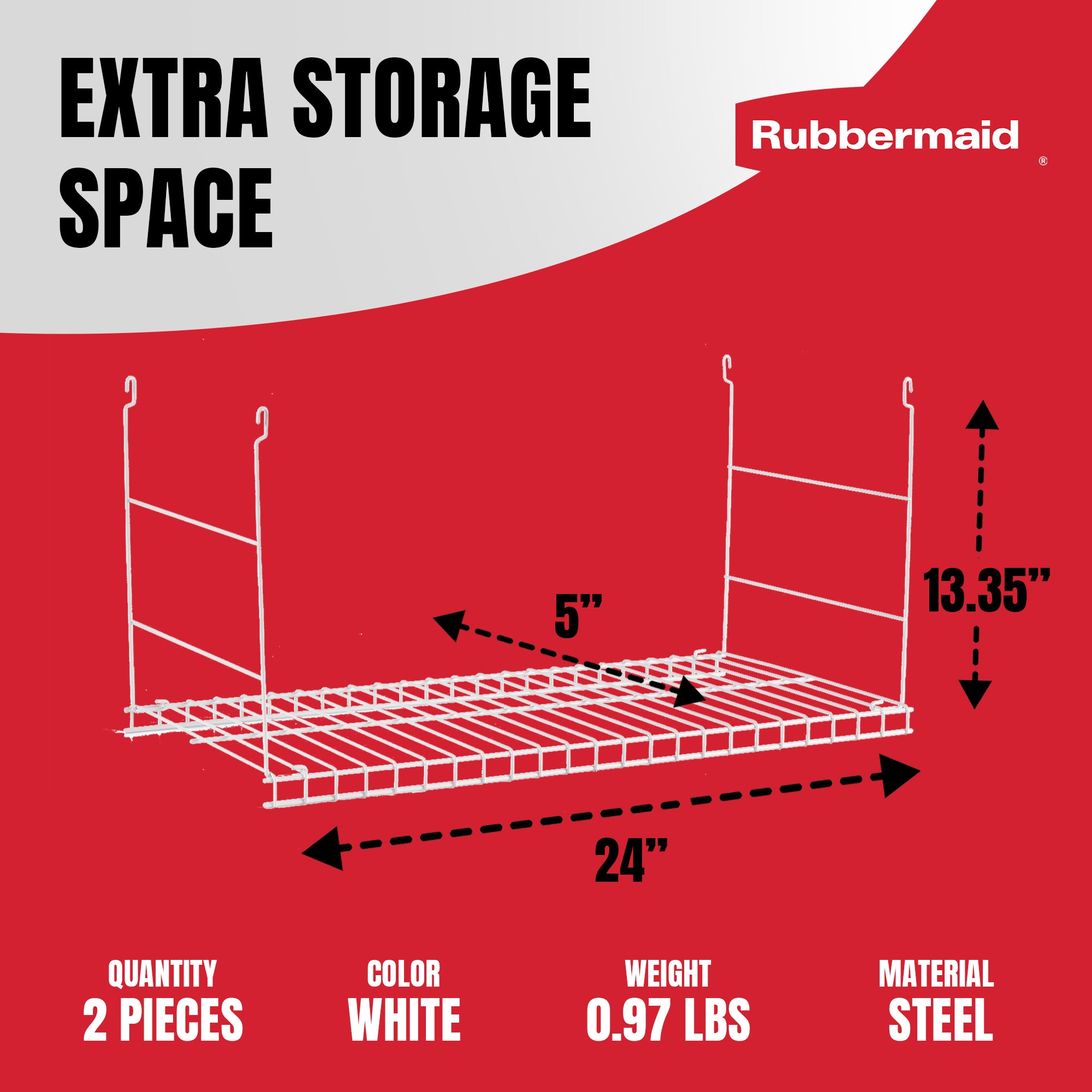 Rubbermaid 24" Universal Closet Steel Wire Added Storage Hanging Shelf (2 Pack) - VMInnovations