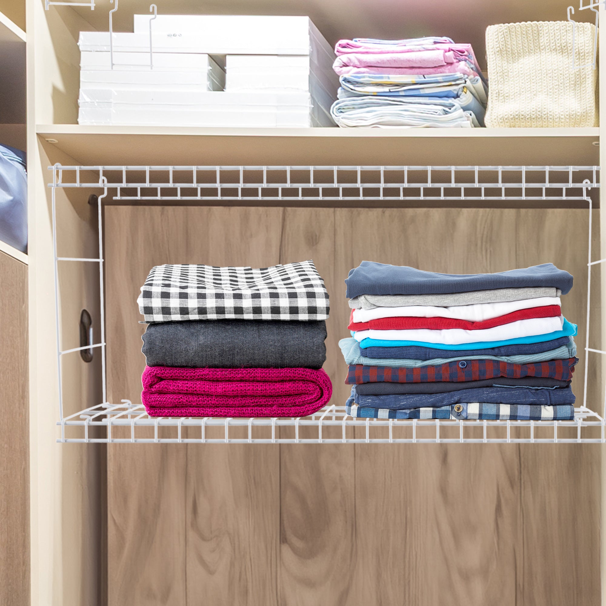 Rubbermaid 24" Universal Closet Steel Wire Added Storage Hanging Shelf (2 Pack) - VMInnovations