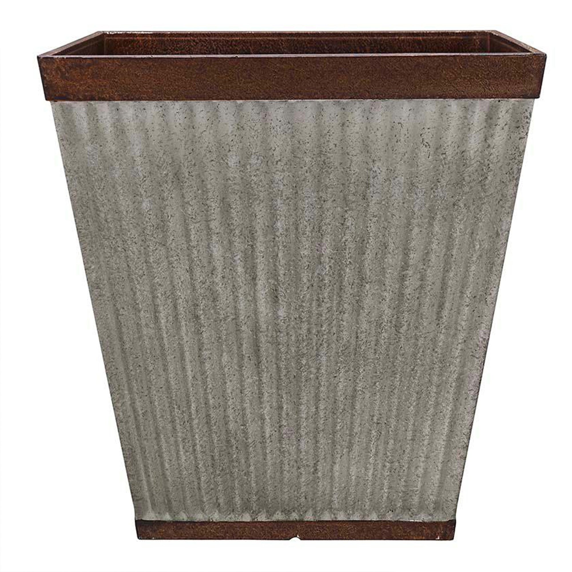 Southern Patio 16 Inch Square Rustic Resin Outdoor Box Flower Planter (Open Box) - VMInnovations