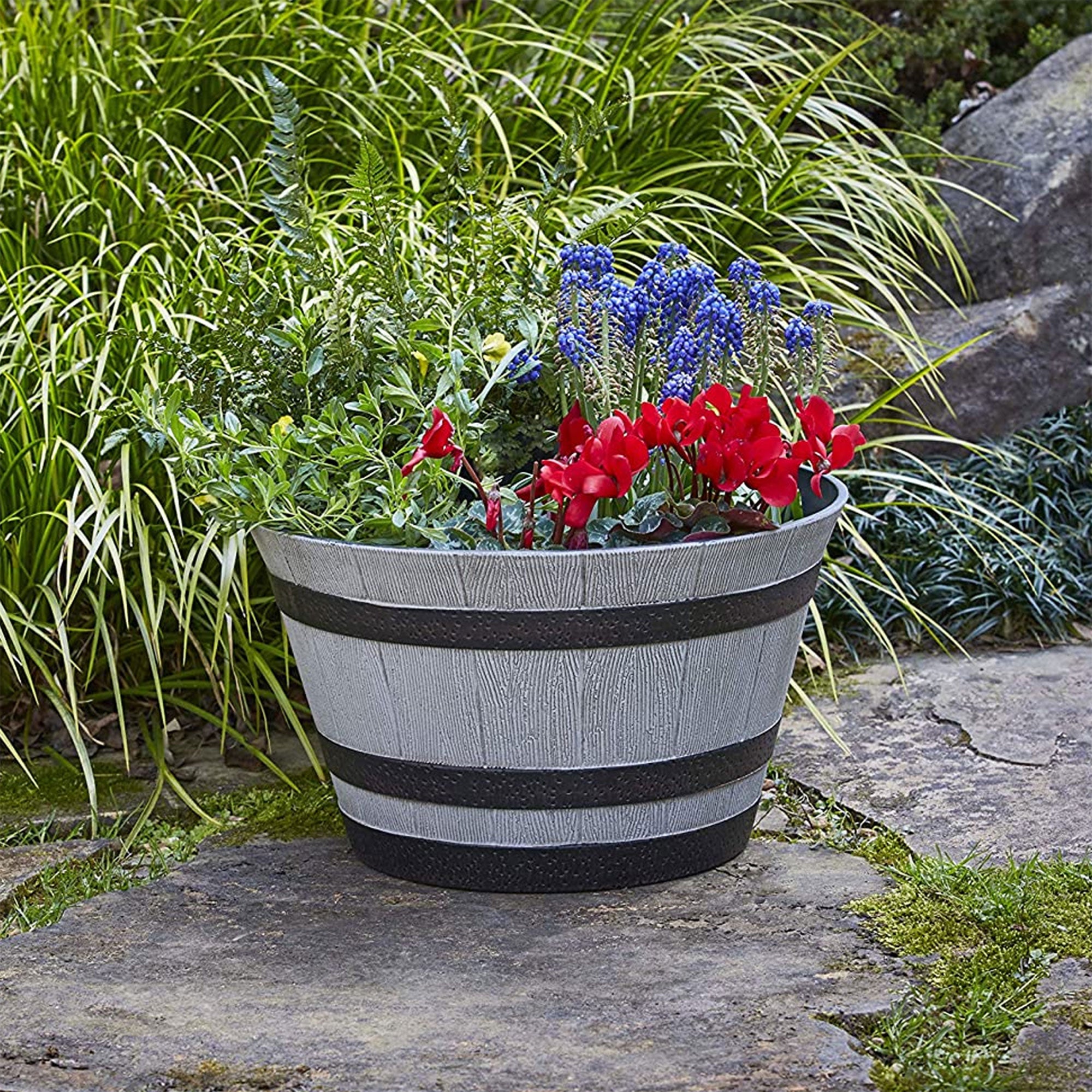 Southern Patio Resin Whiskey Barrel Outdoor Garden Planter Pot, Gray (Open Box) - VMInnovations
