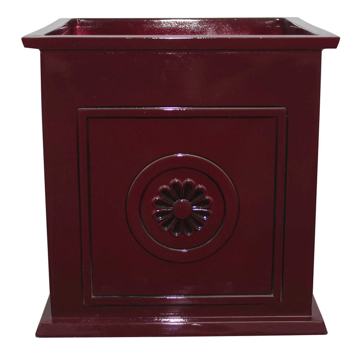 Southern Patio Colony 16 Inch Square Resin Outdoor Planter Urn, Oxblood Red - VMInnovations