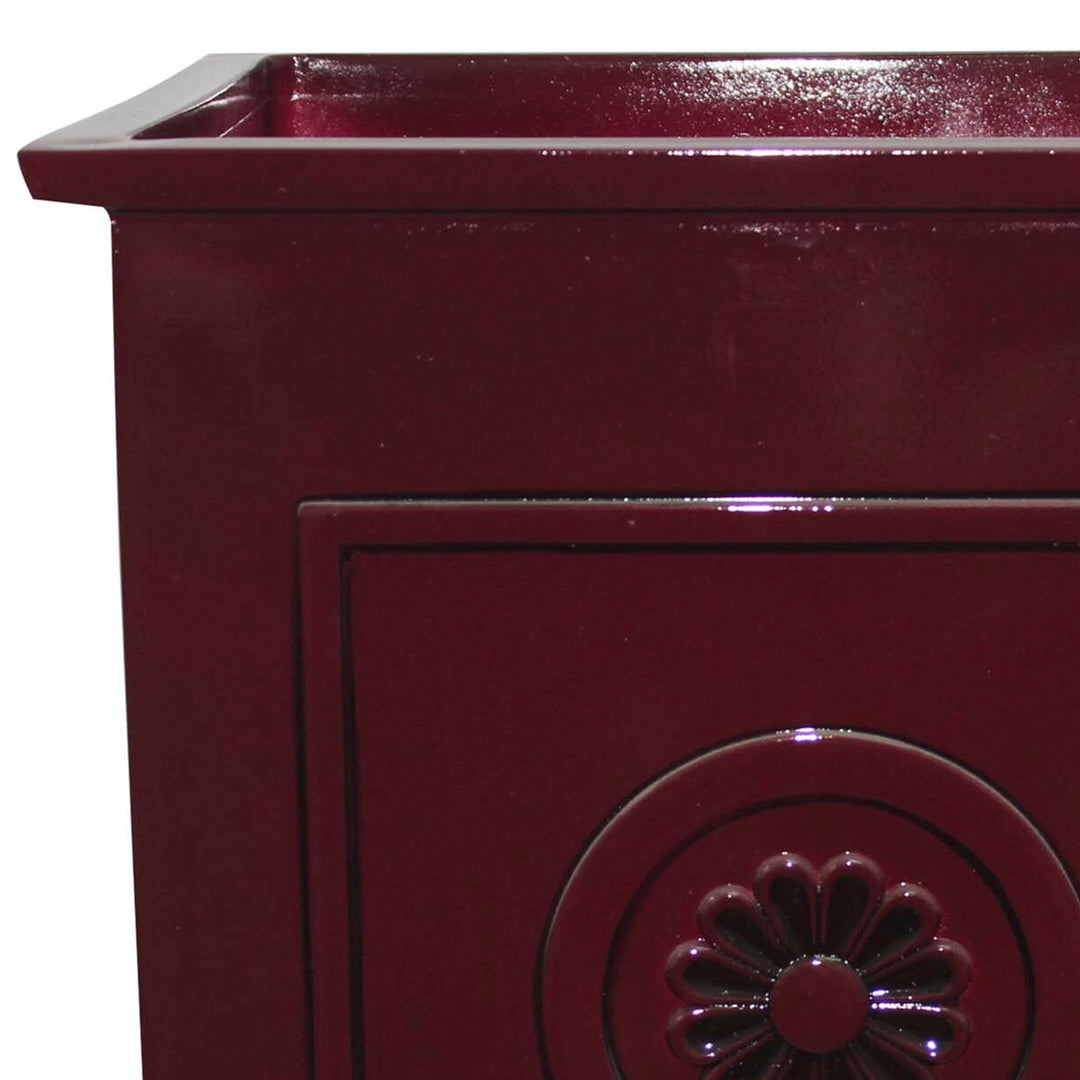 Southern Patio Colony 16 Inch Square Resin Outdoor Planter Urn, Oxblood Red - VMInnovations
