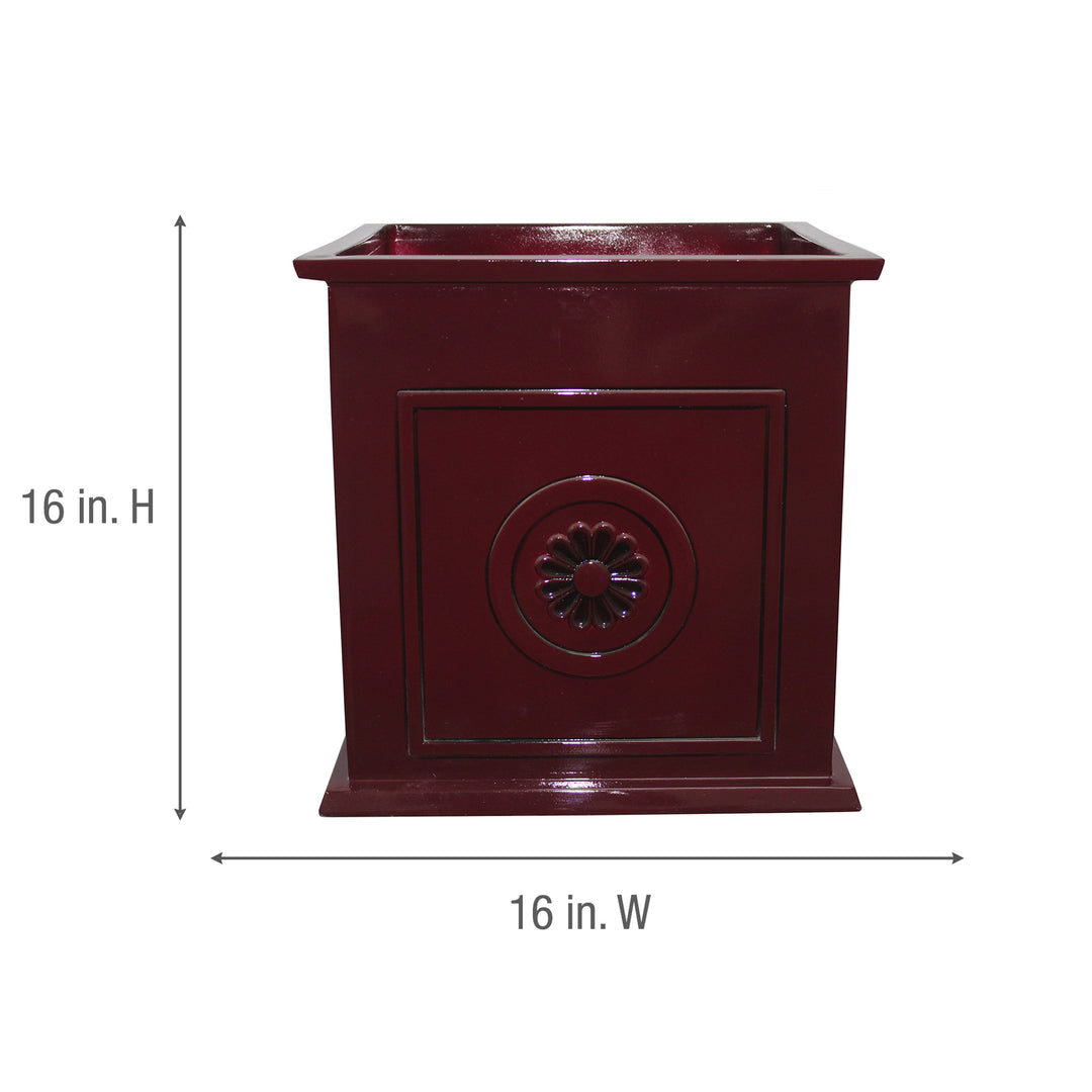 Southern Patio Colony 16 Inch Square Resin Outdoor Planter Urn, Oxblood Red - VMInnovations