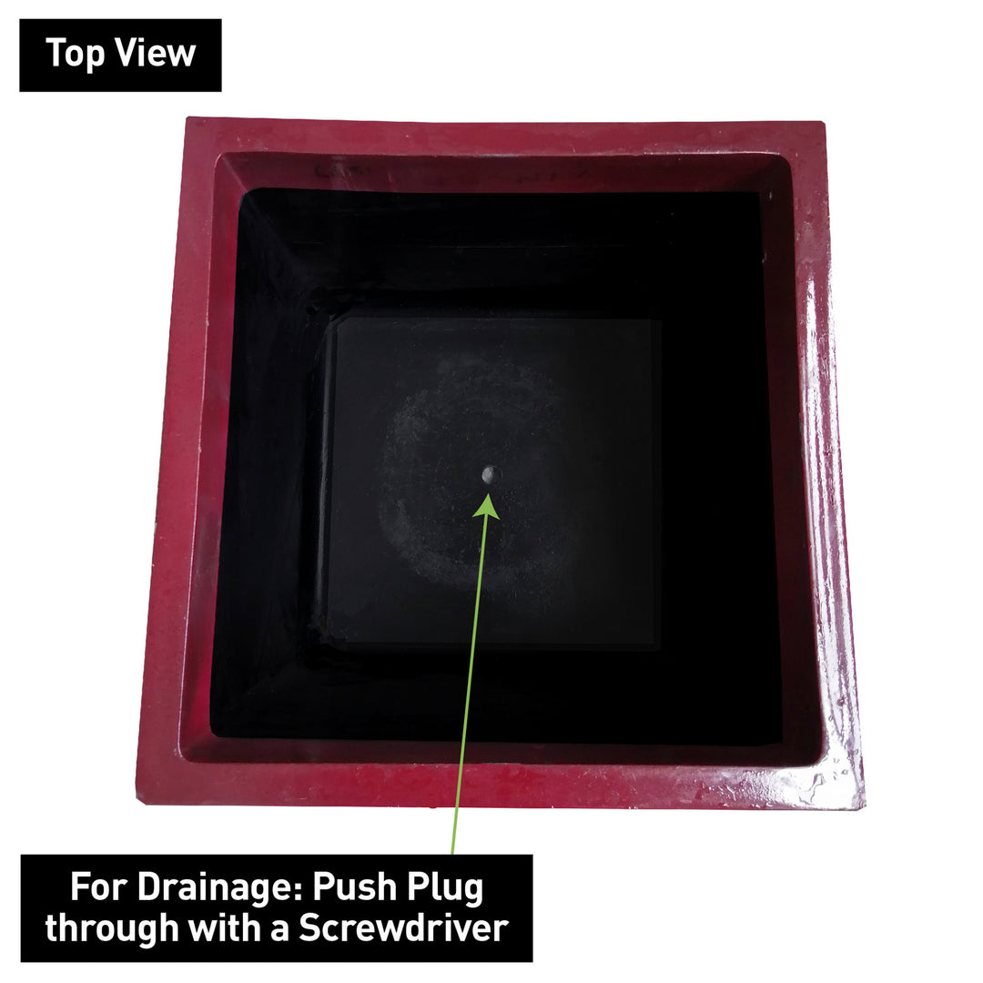 Southern Patio Colony 16 Inch Square Resin Outdoor Planter Urn, Oxblood Red - VMInnovations