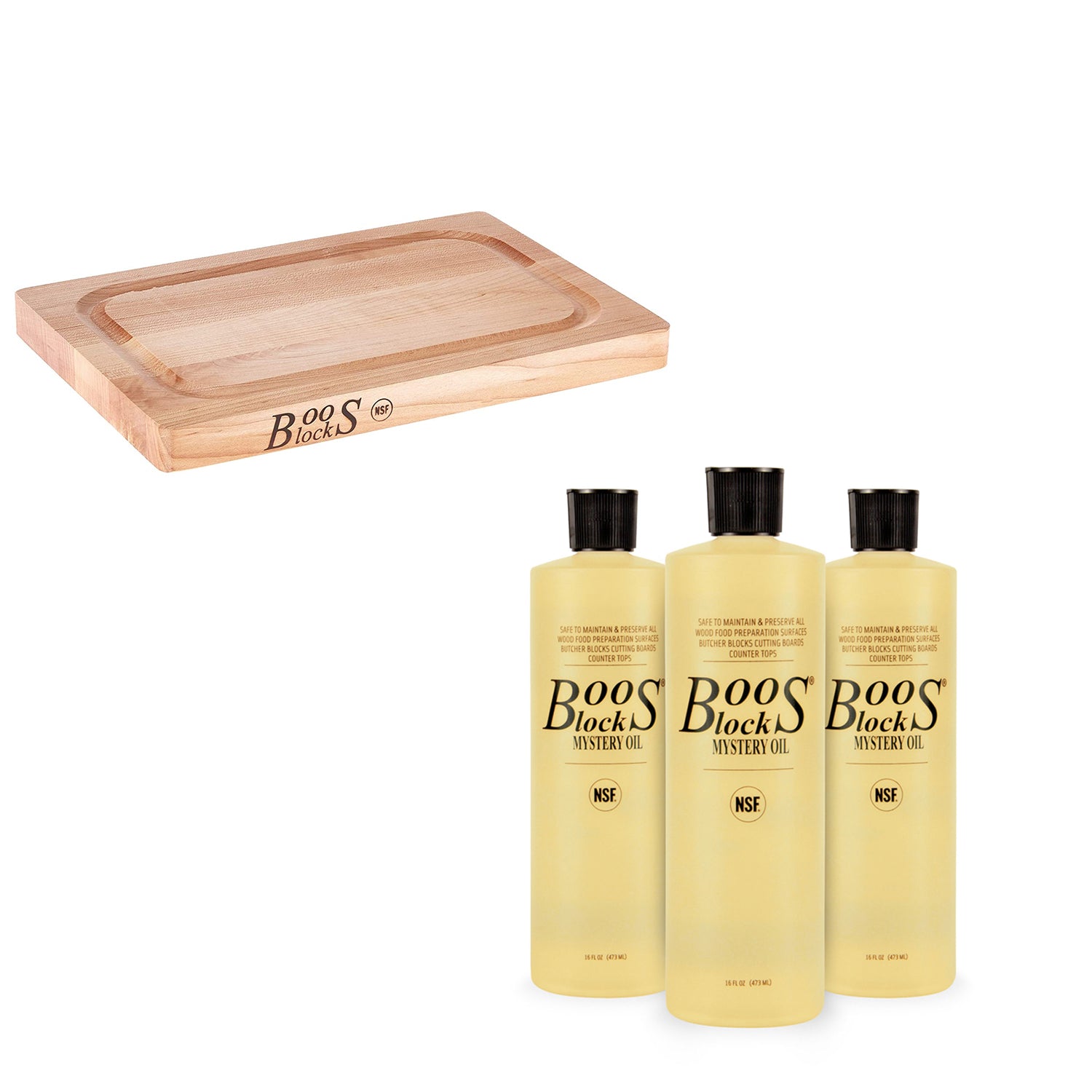John Boos Maple Wood Reversible Cutting Board with Board Maintenance Oil 3 Pack - VMInnovations