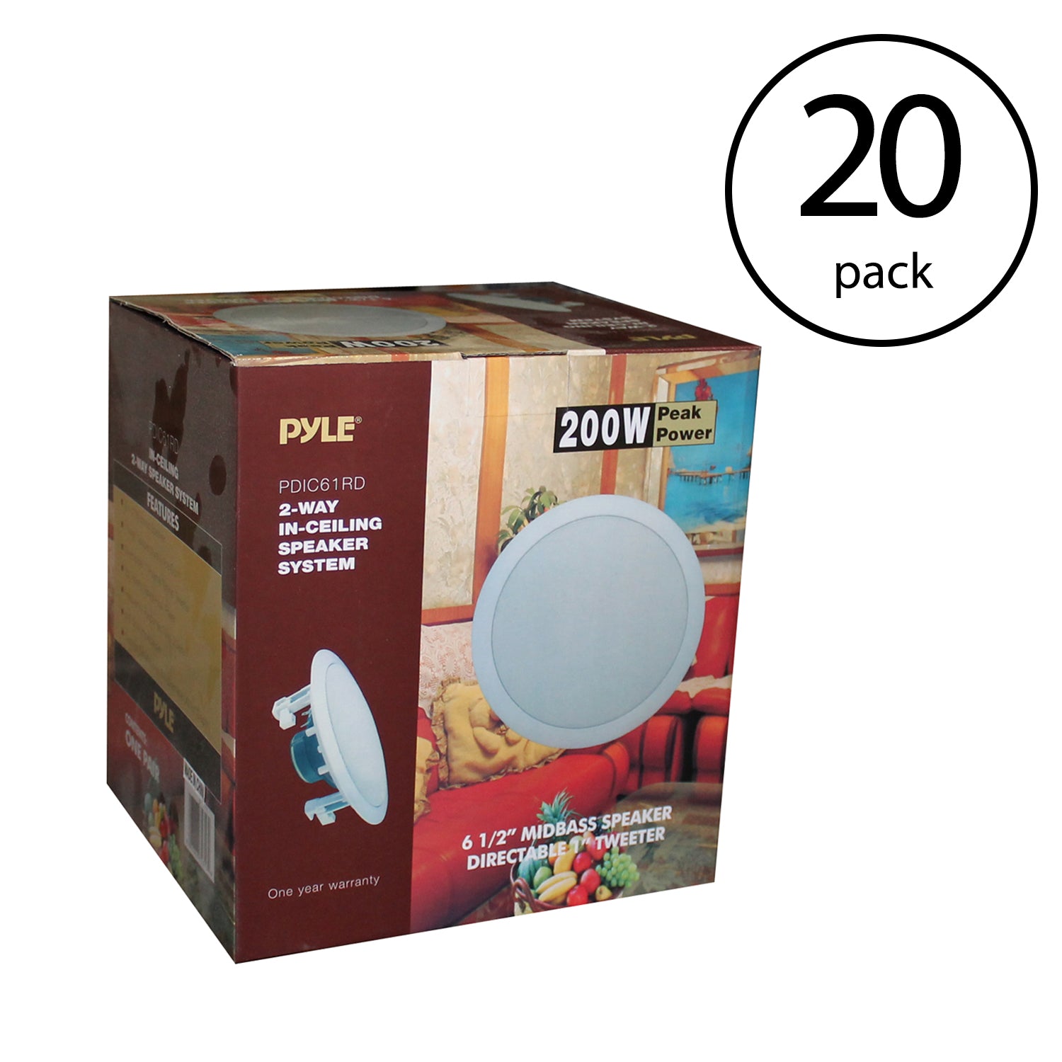 Pyle PDIC61RD 6.5'' 200W 2-Way In-Ceiling/Wall Speaker System, White (20 Pack)