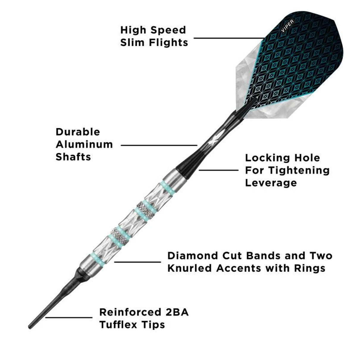 Viper Diamond Darts 90% Tungsten Soft Tip Dart Set Turquoise Rings, 18 Grams