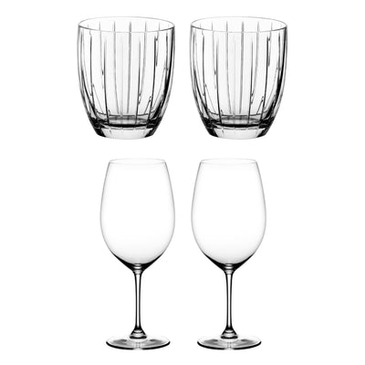 Riedel Crystal Whiskey Tumbler Glass and Grand Cru Red Wine Glass, Set of 4