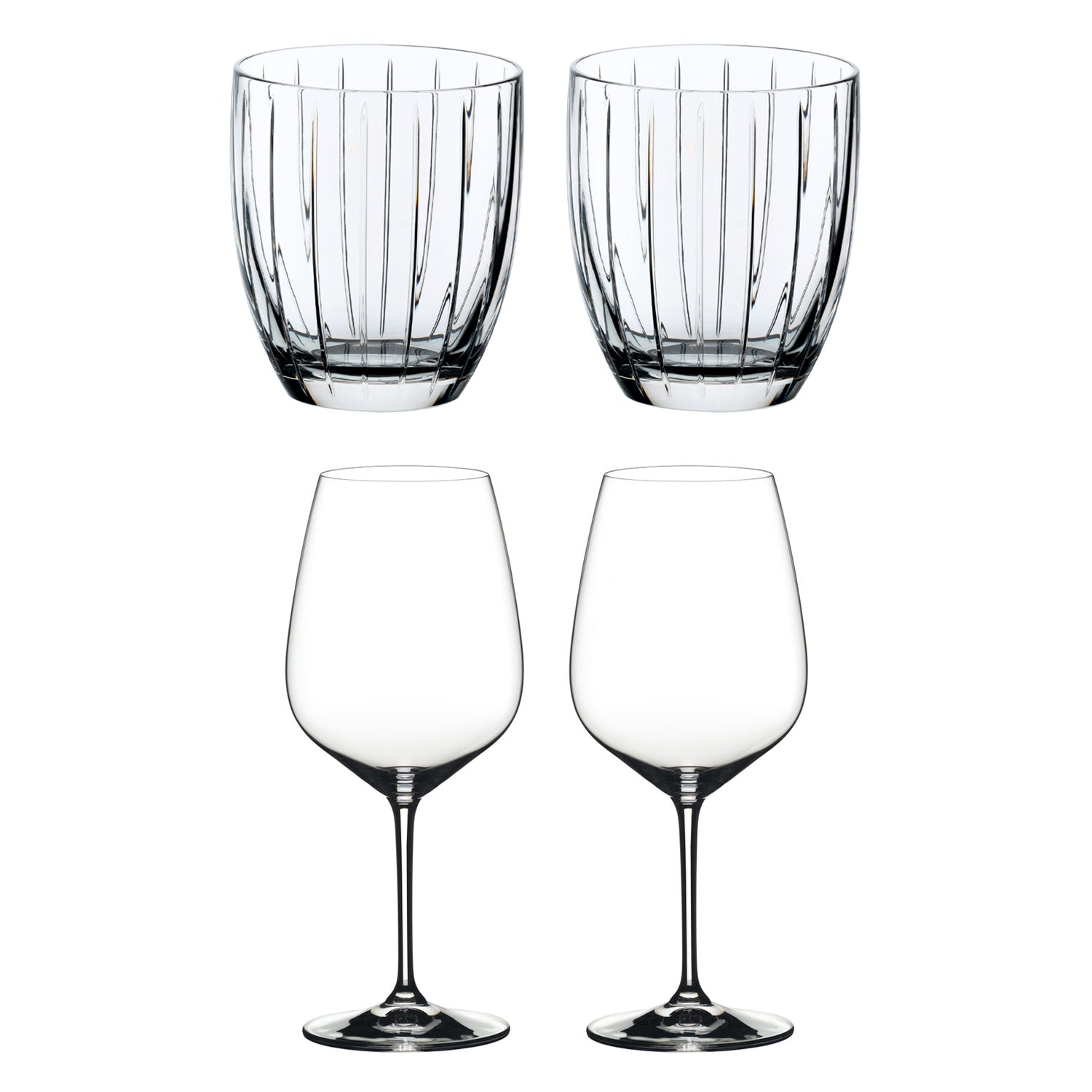 Riedel Crystal Whiskey Tumbler Glass and Cabernet Red Wine Glass Set (4 Pack) - VMInnovations
