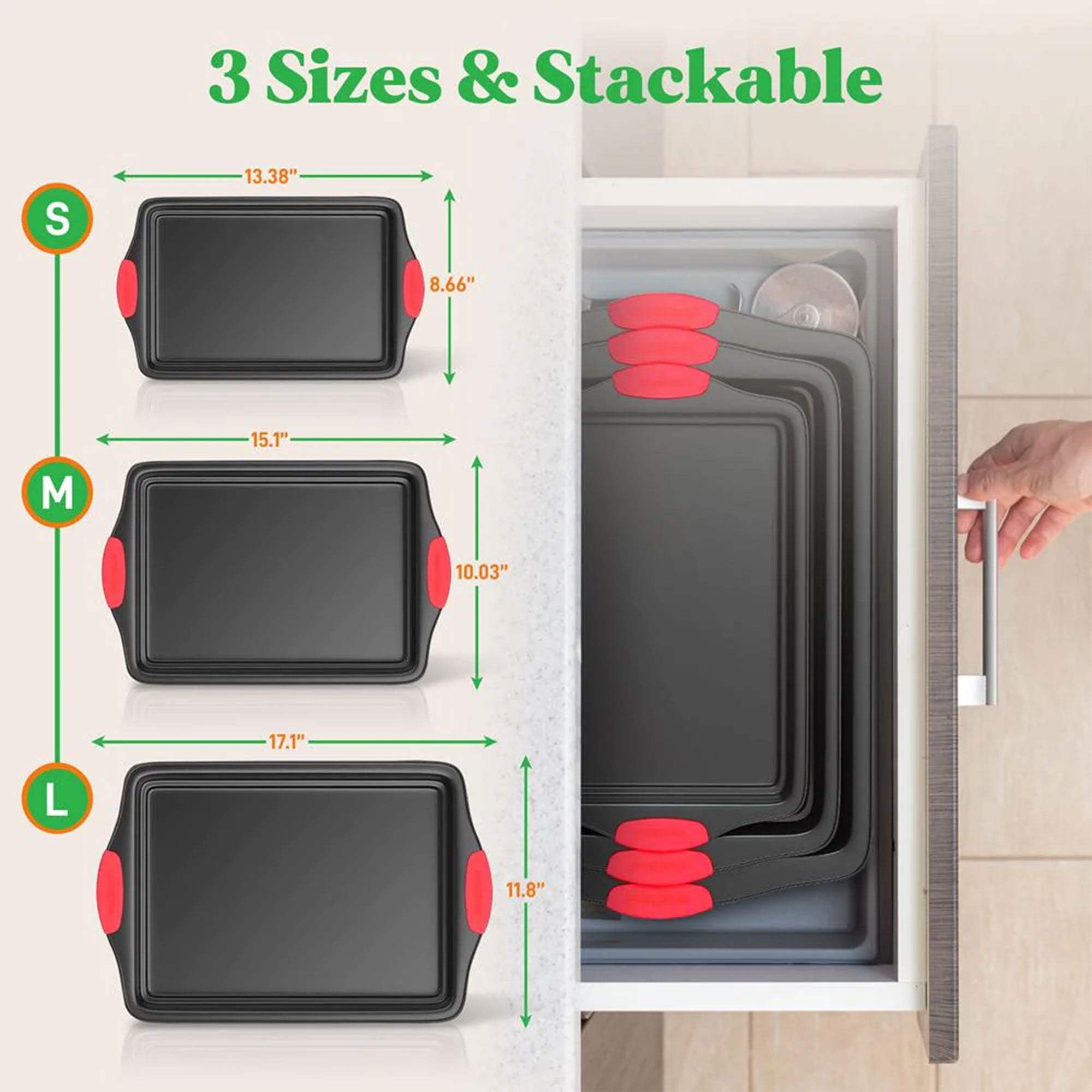 NutriChef Kitchen Deluxe Oven Non Stick Gray Carbon Steel 3 Piece Bakeware Set - VMInnovations