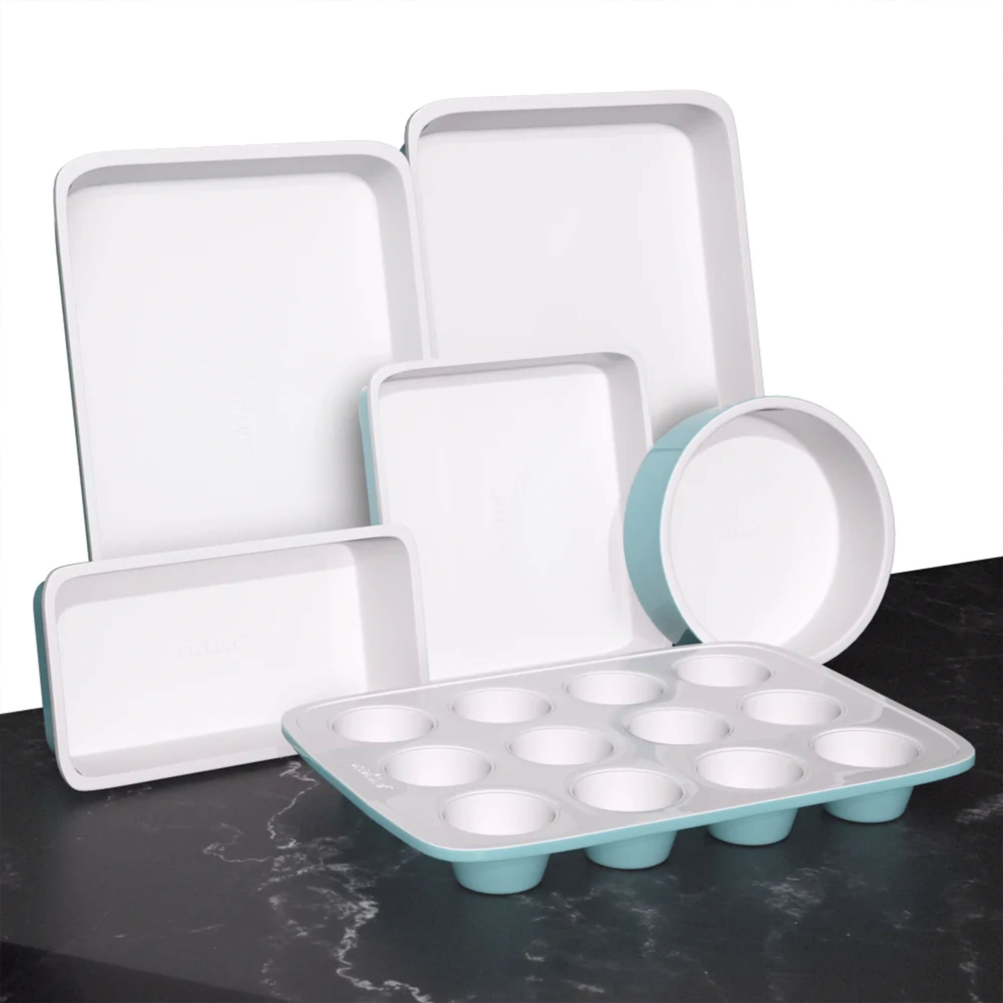 NutriChef 6 Piece Non Stick Oven Stackable Ceramic Baking Pan Set, Green (Used)