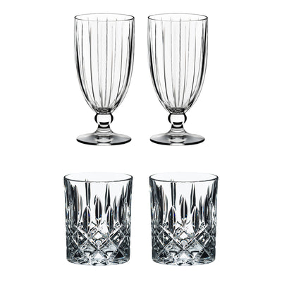 Riedel Crystal Tall All-Purpose Glass and Scotch & Bourbon Glass Set (4 Pack)